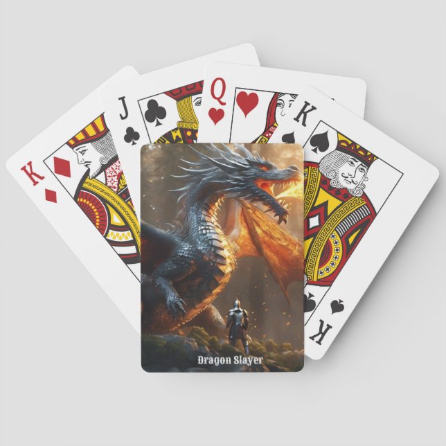 Firery Dragon and Knight Poker Cards-Personalize Poker Cards (Back)