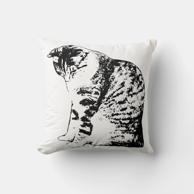 Fireside Calm with Inked Cat Throw Pillow (Front)