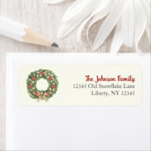 Fireside Family Christmas Wreath Return Address