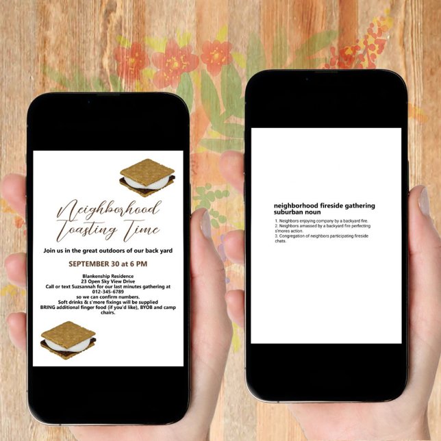 Fireside S'Mores Gathering Digital Download Invitation (Gather the neighbors last minute with a downloadable invitation instead of a plain text message.)