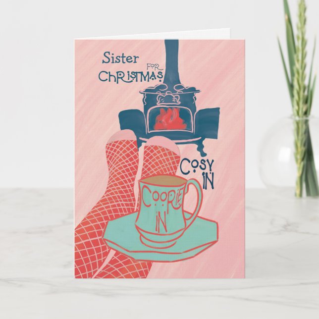 Fireside Tea Lover Cozy Christmas Holiday Card (Front)