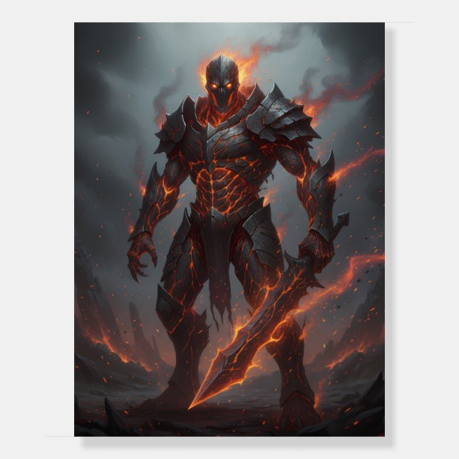 Firespawn Knight Dark Fantasy Aesthetic Wall Art Foam Board (Front)