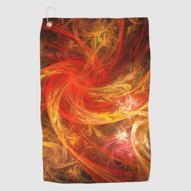 Firestorm Modern Abstract Art Red Gold Energy Golf Towel (Front)