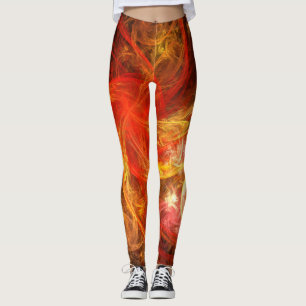 Firestorm Modern Abstract Art Red Gold Energy Leggings