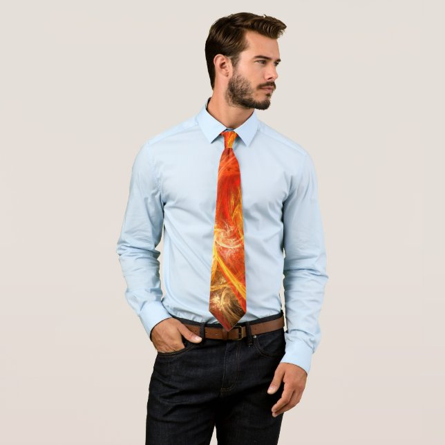 Firestorm Modern Abstract Art Red Gold Energy Neck Tie (In Situ)