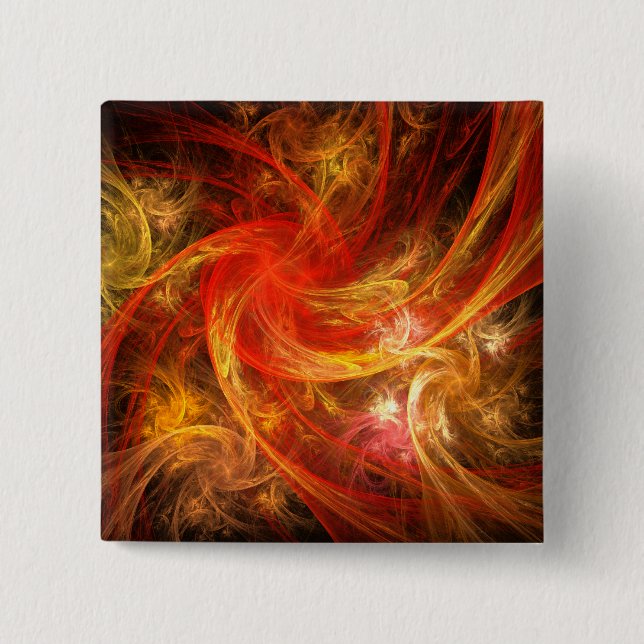Firestorm Modern Abstract Art Red Gold Energy Pinback Button (Front)
