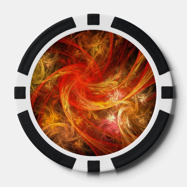 Firestorm Modern Abstract Art Red Gold Energy Poker Chips (Front)