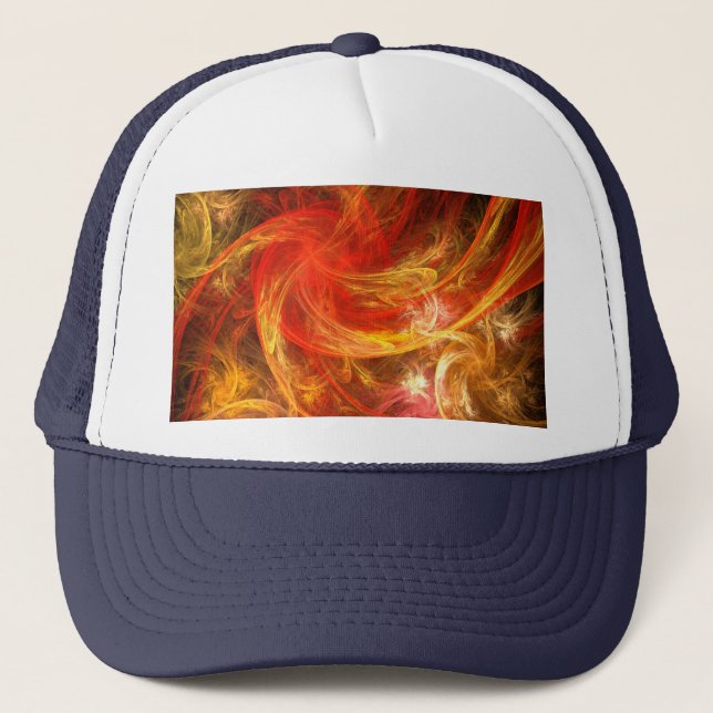 Firestorm Modern Abstract Art Red Gold Energy Trucker Hat (Front)