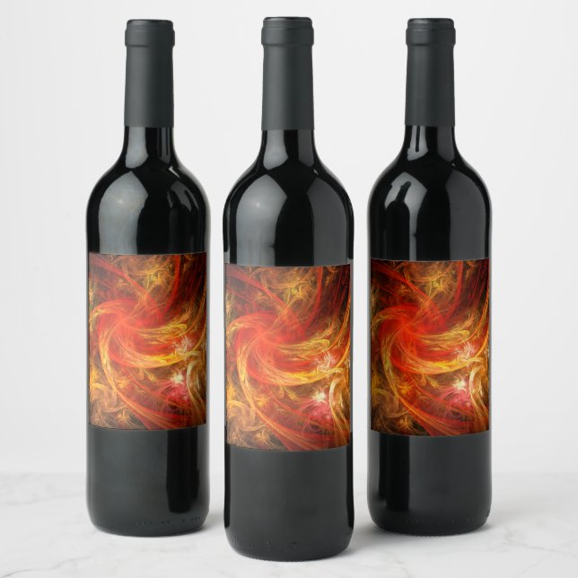 Firestorm Modern Abstract Art Red Gold Energy Wine Label (Bottles)