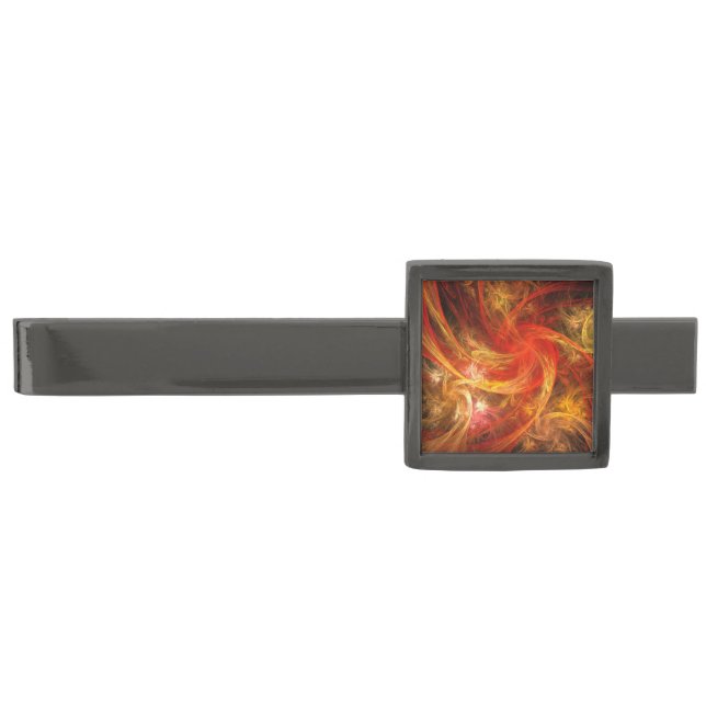 Firestorm Nova Abstract Art Gunmetal Finish Tie Clip (Front)