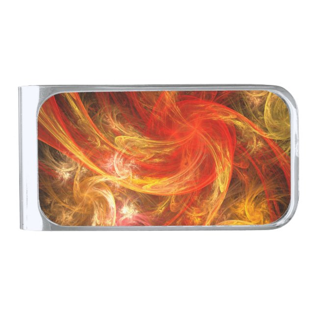 Firestorm Nova Abstract Art Silver Finish Money Clip (Front)