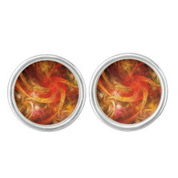 Firestorm Nova Abstract Art Silver Plated Cufflinks