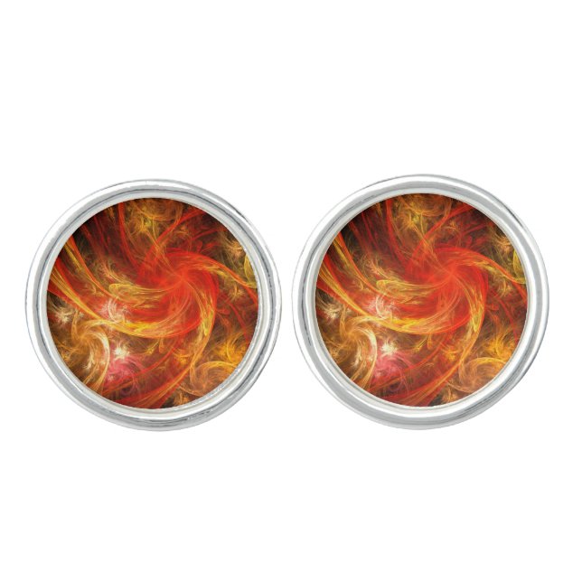 Firestorm Nova Abstract Art Silver Plated Cufflinks (Front)