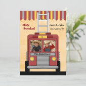Firetruck 2 Photo Birthday Party Invitation (Standing Front)