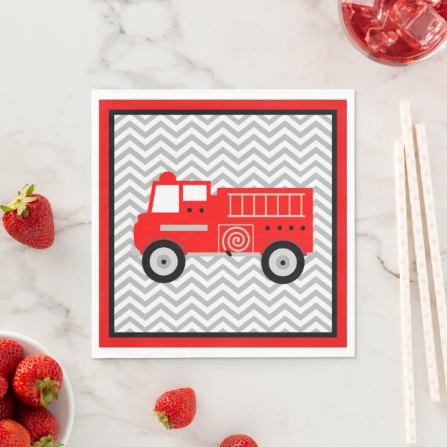 Firetruck and Chevron Party Napkins (Insitu)