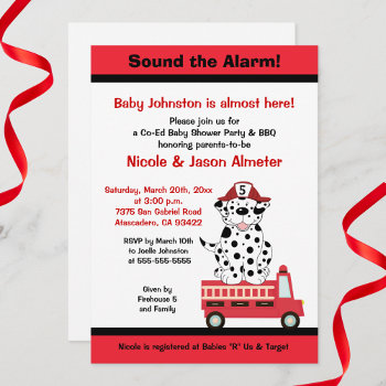 Firetruck And Dalmatian Engine 27 Baby Shower Invitation by allpetscherished at Zazzle