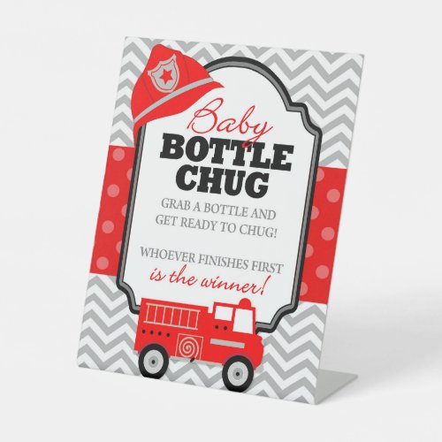 Firetruck Baby Bottle Chug Shower Game Party Sign