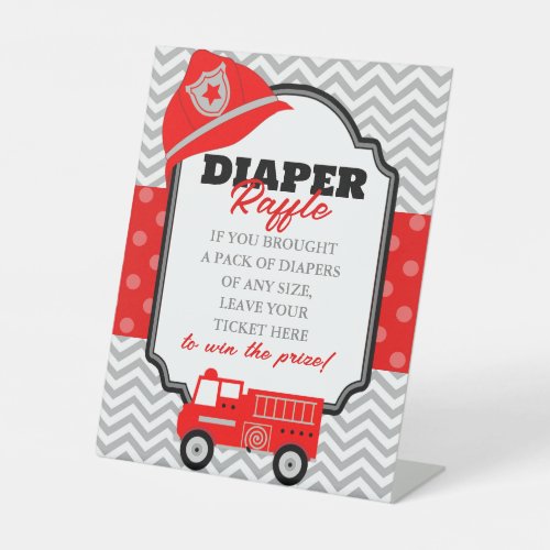 Firetruck Baby Shower Diaper Raffle Display Pedestal Sign