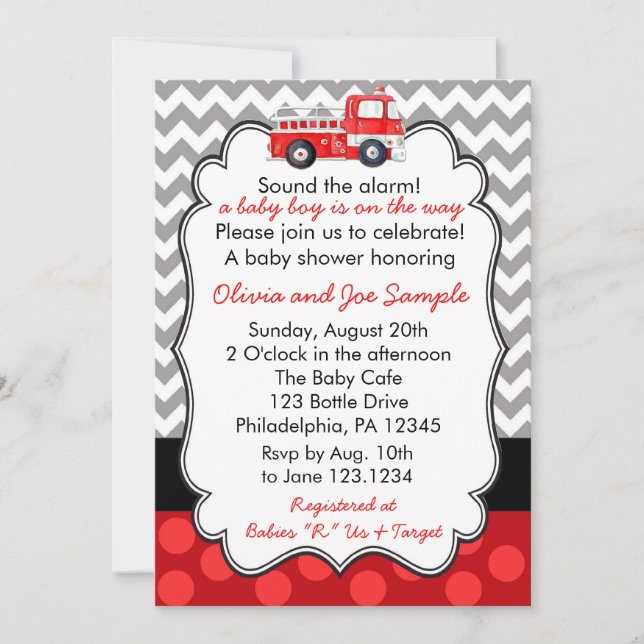 Firetruck Baby Shower Invitation (Front)