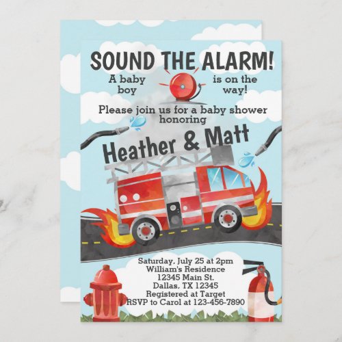 Firetruck Baby Shower Invitation Fireman Invite