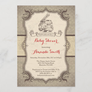 Firetruck Baby Shower Invitation Vintage Retro
