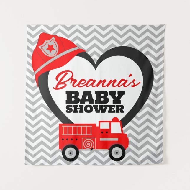 Firetruck Baby Shower Large Backdrop Tapestry (Front)