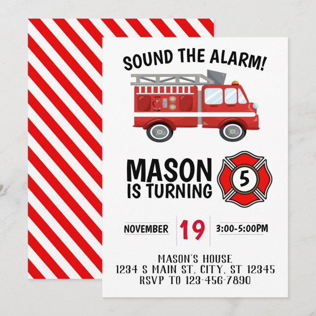 Firetruck Birthday Invitation (Front/Back)