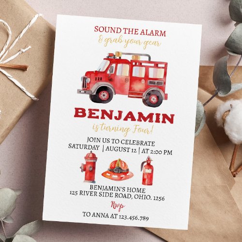 Firetruck Birthday Invitation Firefighter Party