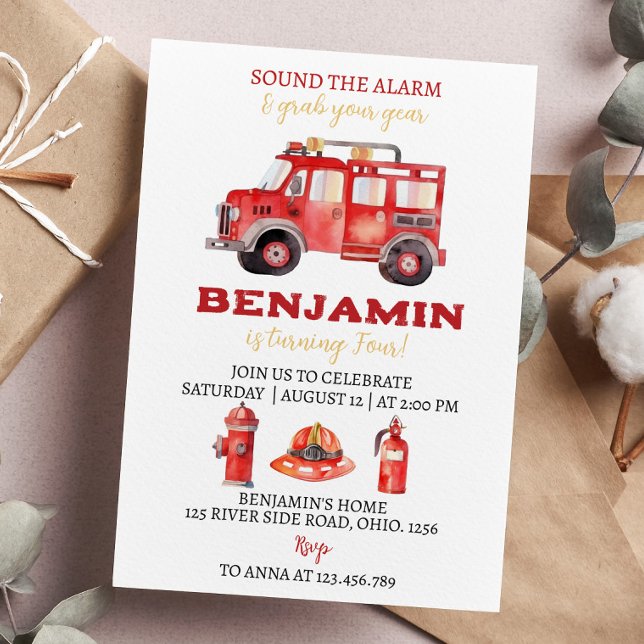 Firetruck Birthday Invitation Firefighter Party (Creator Uploaded)