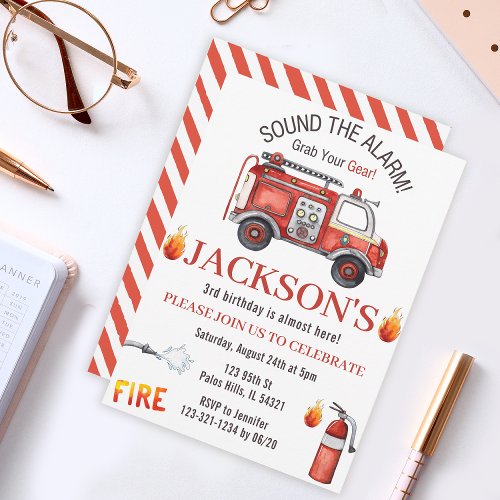 Firetruck birthday invitation Fireman invitation