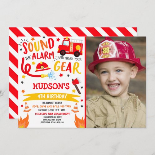 Firetruck Birthday Invitation Fireman Party