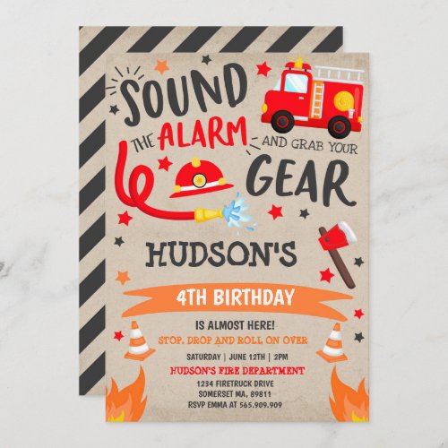 Firetruck Birthday Invitation Fireman Party