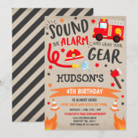 Firetruck Birthday Invitation Fireman Party