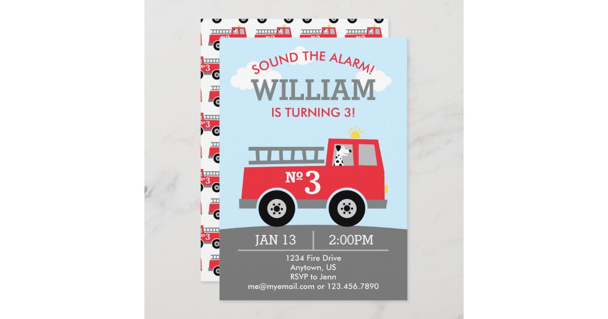 Firefighter Invitation Firetruck Invite Firefighter Birthday 