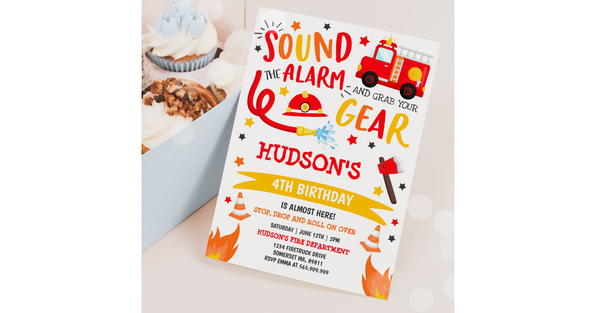 Firefighter Invitation Firetruck Invite Firefighter Birthday 