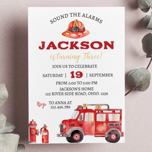 Firetruck Birthday Invitation Fireman Party