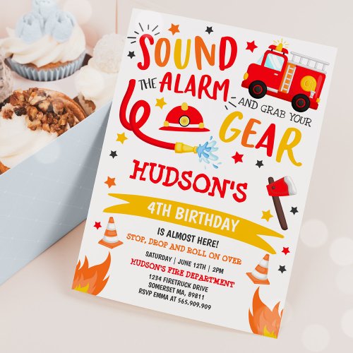 Firetruck Birthday Invitation Fireman Party