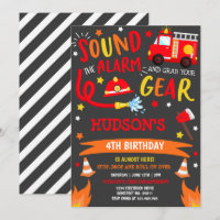 Firetruck Birthday Invitation Fireman Party
