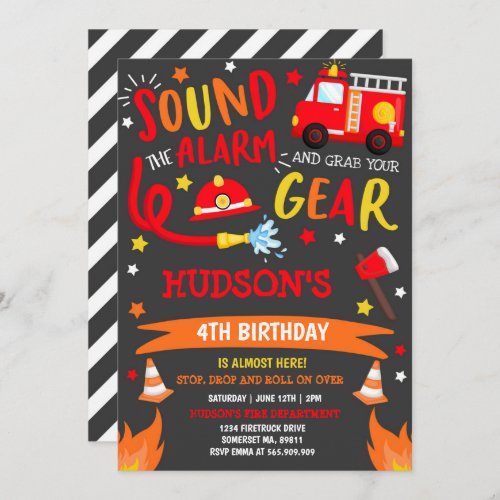 Firetruck Birthday Invitation Fireman Party