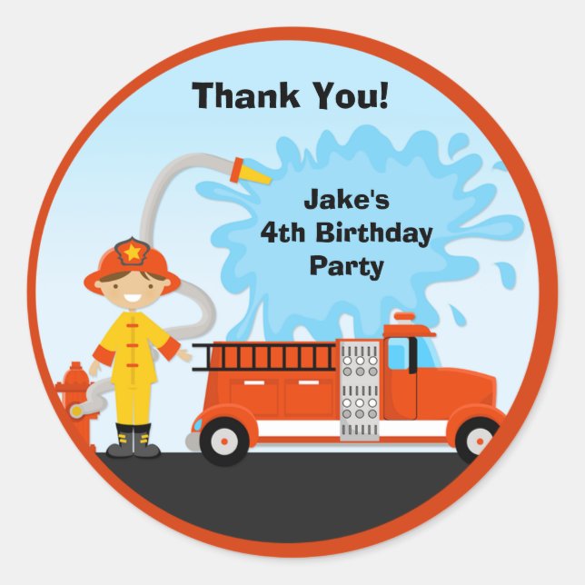 Firetruck Birthday Party Favor Stickers (Front)