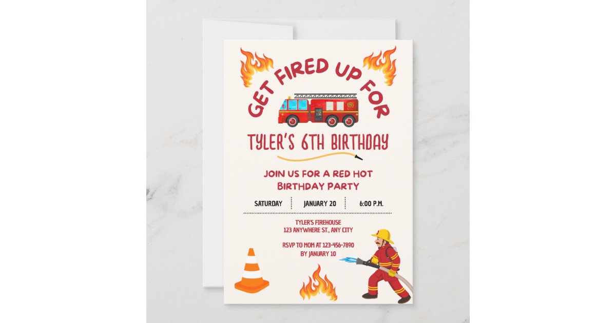 Firetruck Birthday Party Invitation | Zazzle