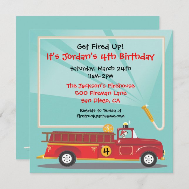 Firetruck Birthday Party Invitation (Front/Back)