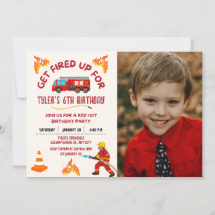 Firetruck Birthday Party Photo Invitation