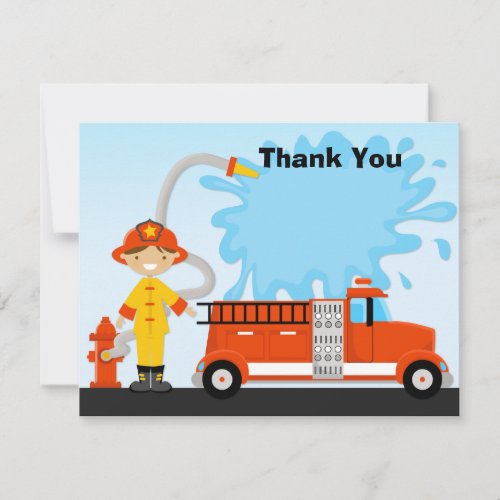 Firetruck Birthday Party Thank You Card
