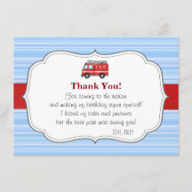 Firetruck Birthday Thank You Card