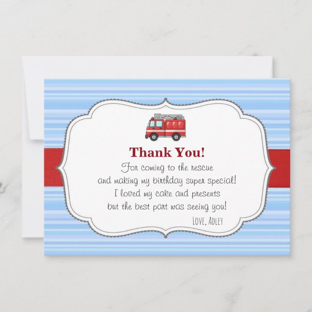 Firetruck Birthday Thank You Card (Front)