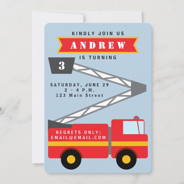 Firetruck Boy's Birthday Invitation (Front)