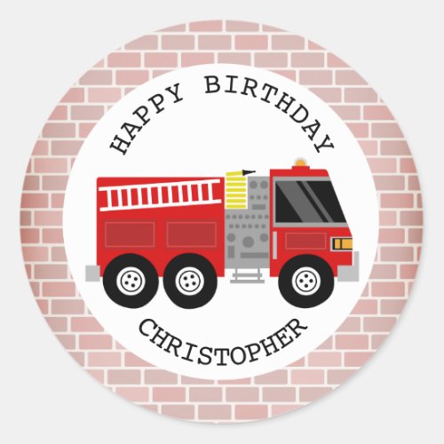 Firetruck  Bricks Birthday Party Sticker