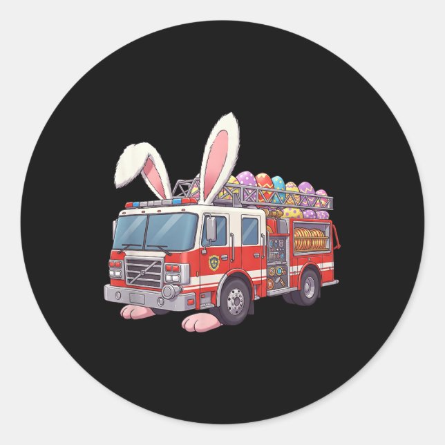 Firetruck Bunny Easter Easter Day Firefighter Boys Classic Round Sticker (Front)