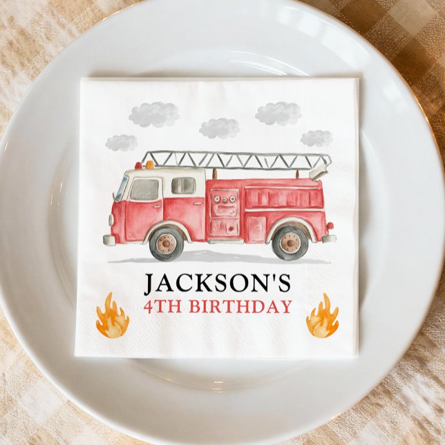 Firetruck Calling All Firefigthers Boy Birthday Napkins (Creator Uploaded)